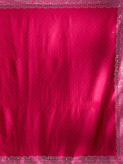 Rani Pink Stonework (Silver) Satin Saree-Koskii