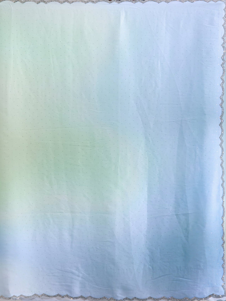 Sky Blue Stonework (Silver) Satin Saree-Koskii