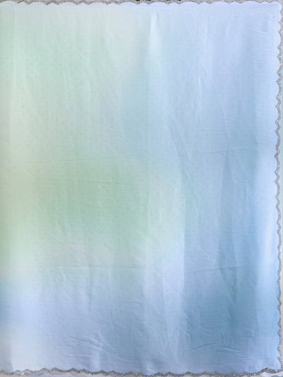 Sky Blue Stonework (Silver) Satin Saree-Koskii