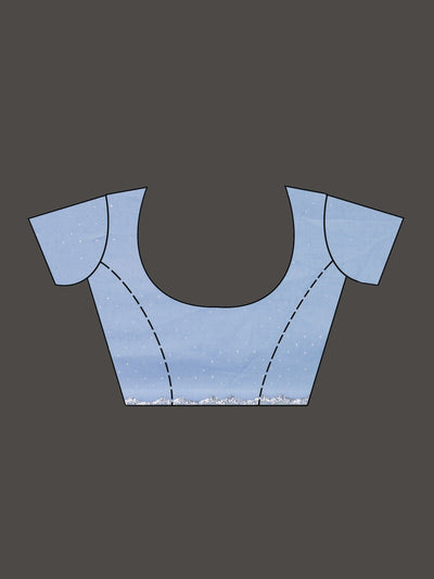 Sky Blue Stonework (Silver) Satin Saree-Koskii