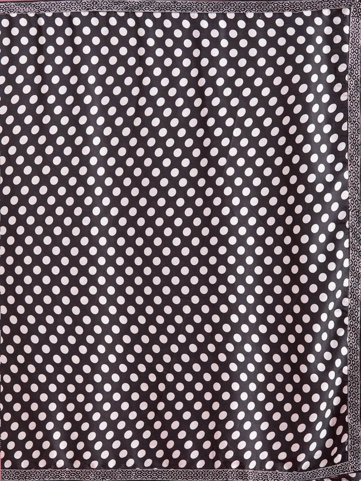 Black Stonework (Silver) Satin Saree-Koskii
