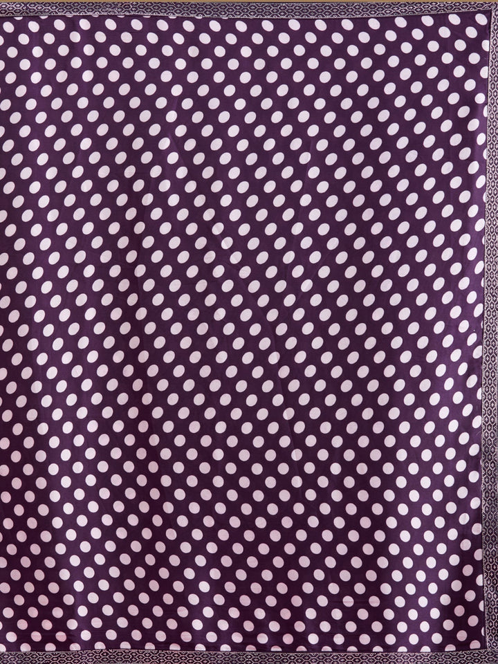 Purple Stonework (Silver) Satin Saree-Koskii