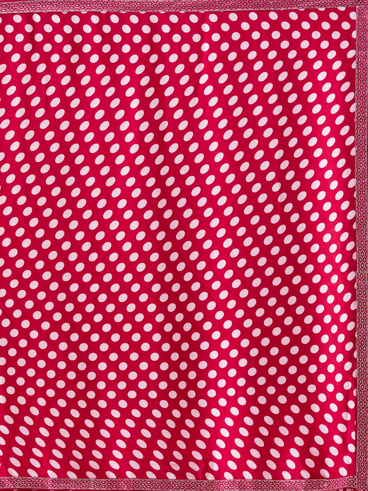 Rani Pink Stonework (Silver) Satin Saree-Koskii