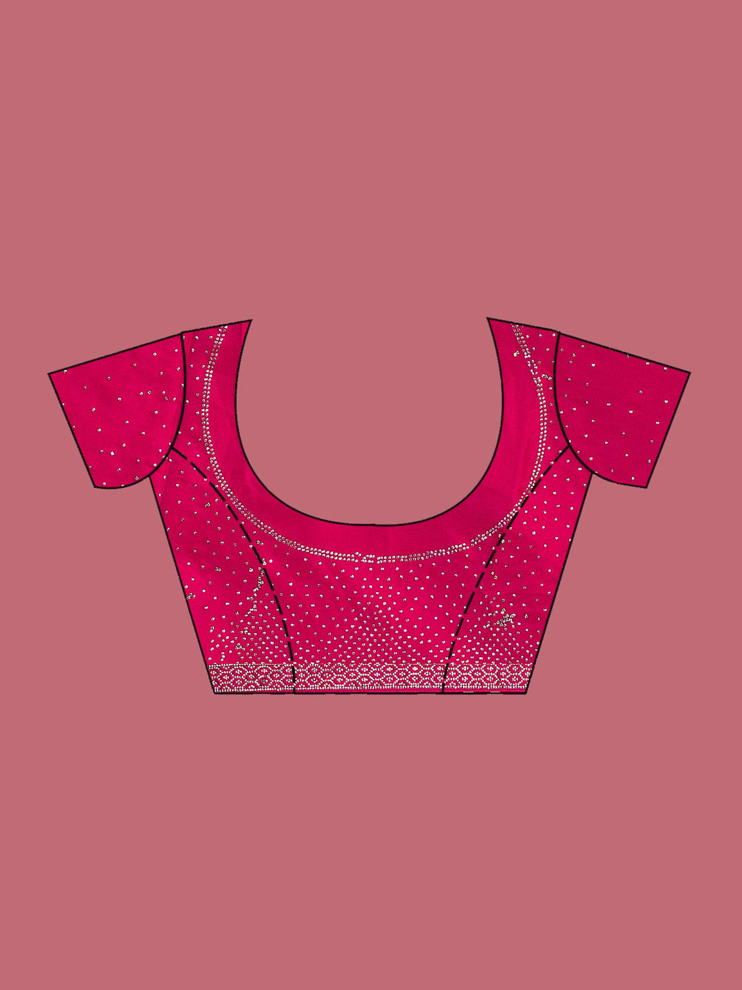 Rani Pink Stonework (Silver) Satin Saree-Koskii