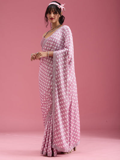 Mauve Stonework (Silver) Satin Saree-Koskii