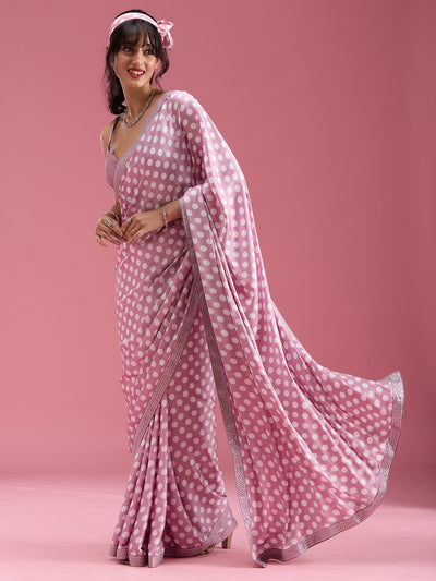 Mauve Stonework (Silver) Satin Saree-Koskii