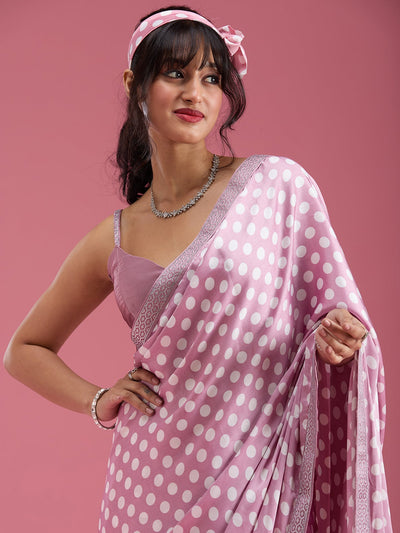Mauve Stonework (Silver) Satin Saree-Koskii