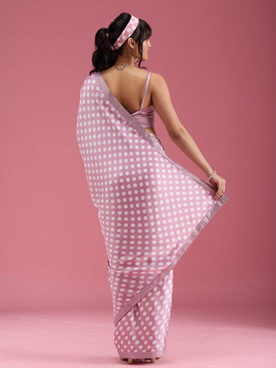 Mauve Stonework (Silver) Satin Saree-Koskii