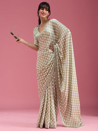 Pista Green Stonework (Silver) Satin Saree-Koskii