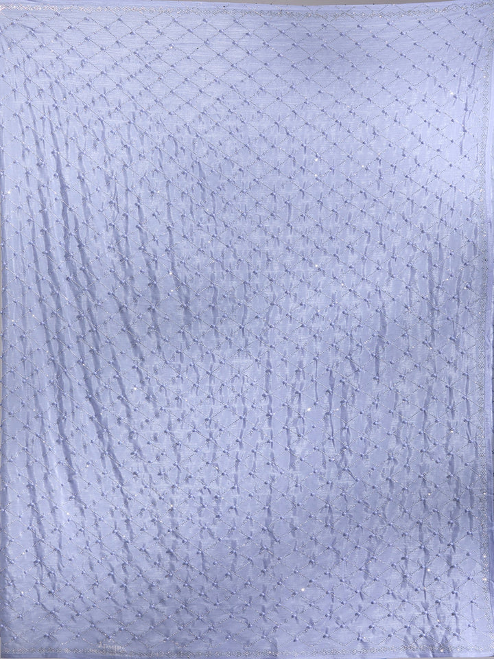 Sky Blue Pearlwork Chiffon Saree-Koskii
