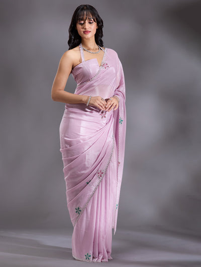 Lavender Stonework (Silver) Satin Saree-Koskii