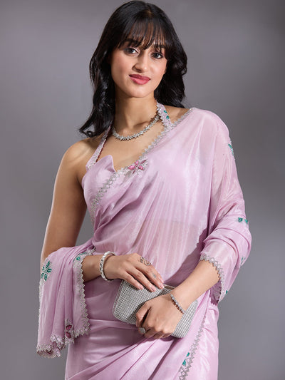 Lavender Stonework (Silver) Satin Saree-Koskii
