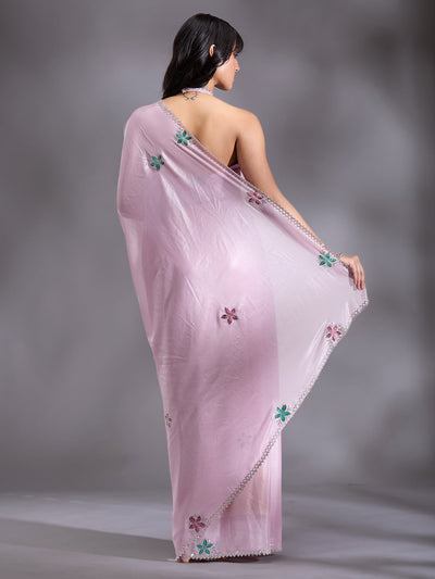 Lavender Stonework (Silver) Satin Saree-Koskii