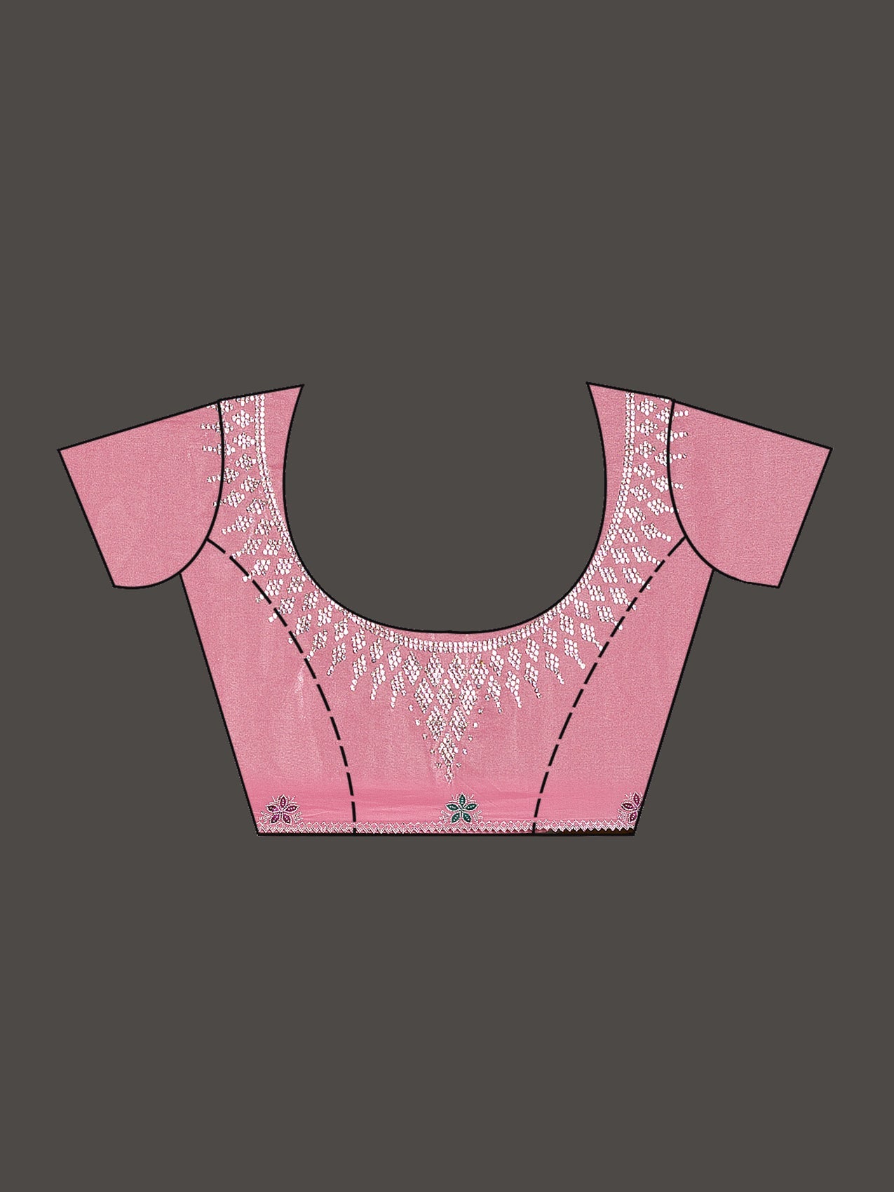 Pink Stonework (Silver) Satin Saree-Koskii