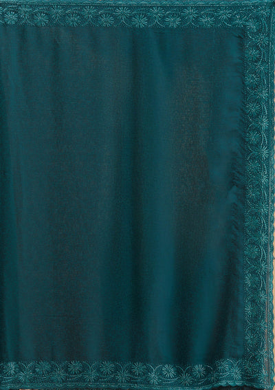 Blue Threadwork Chiffon Saree-Koskii