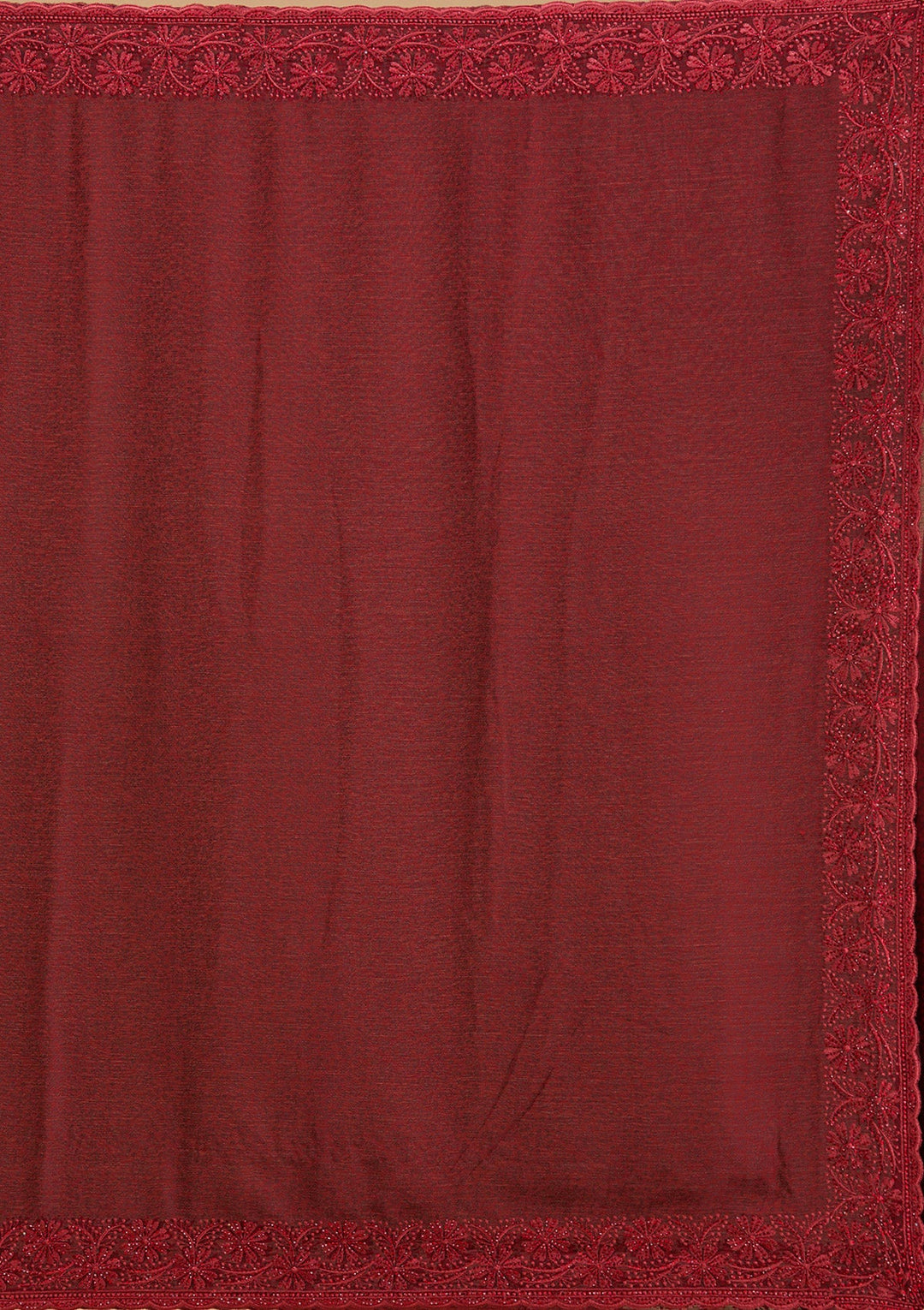 Dark Maroon Threadwork Chiffon Saree-Koskii