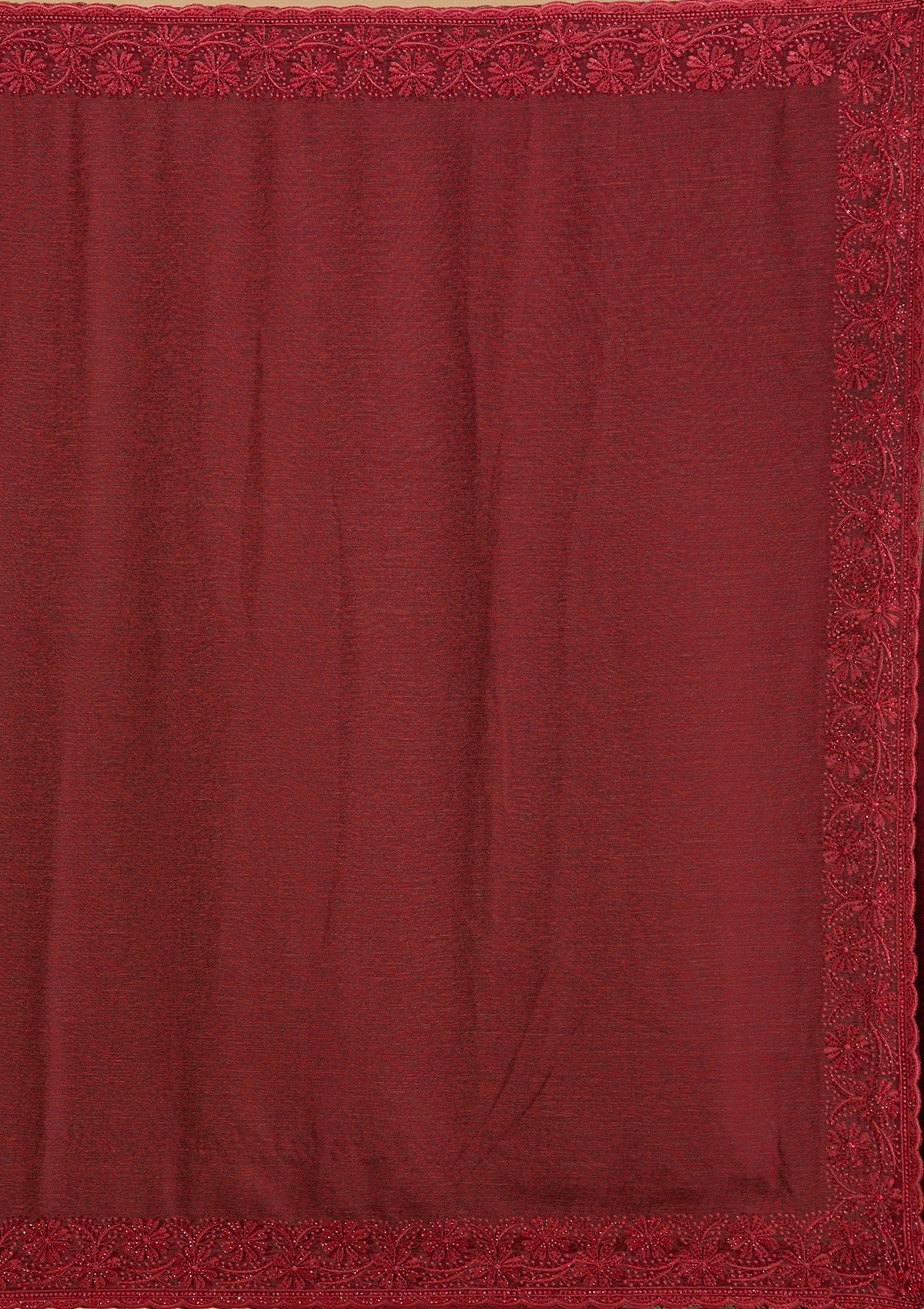 Dark Maroon Threadwork Chiffon Saree-Koskii