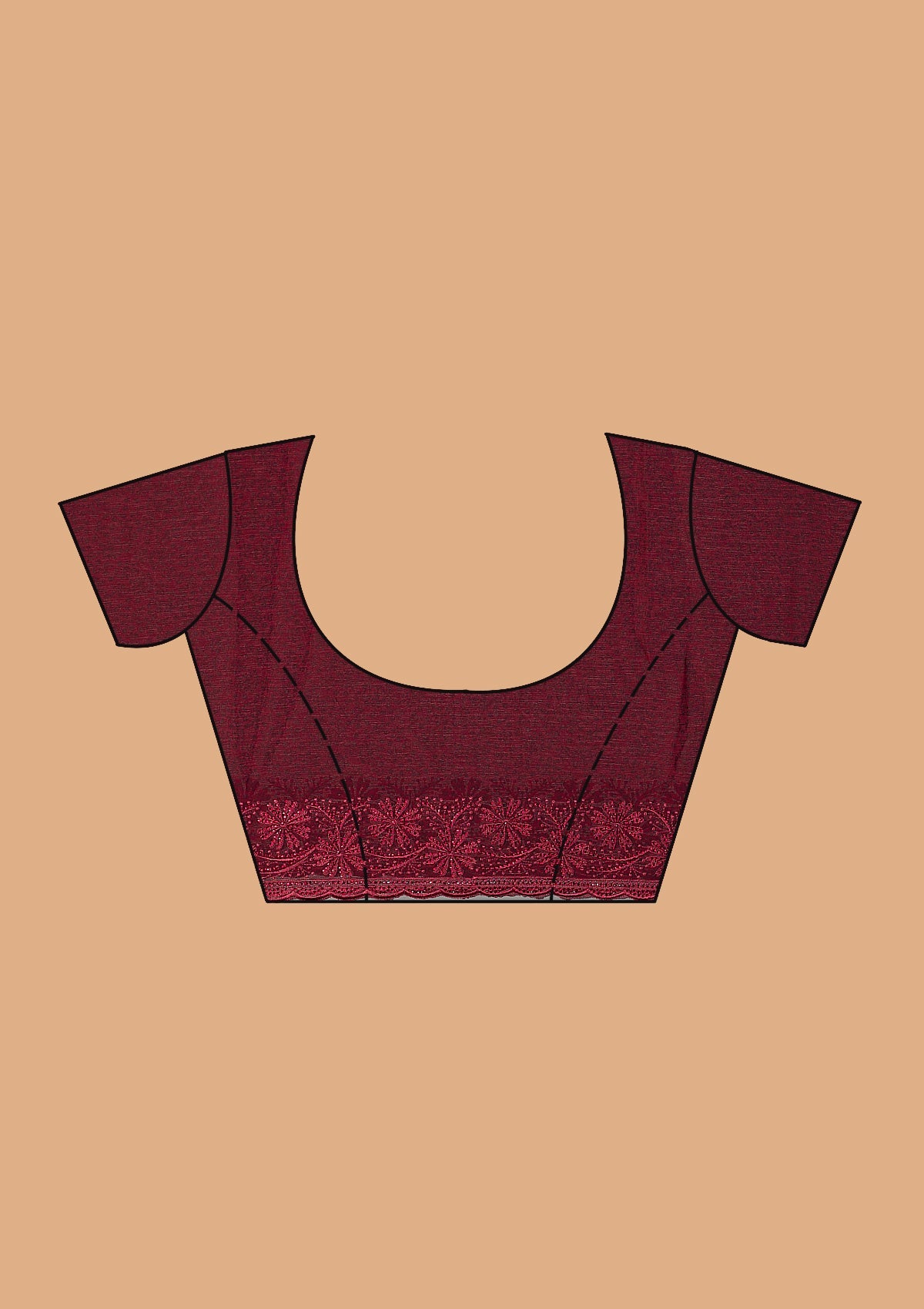 Dark Maroon Threadwork Chiffon Saree-Koskii