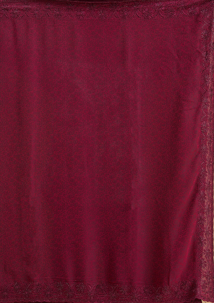 Purple Threadwork Chiffon Saree-Koskii