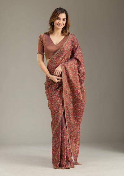 Copper Kashmiri Tissue Saree-Koskii