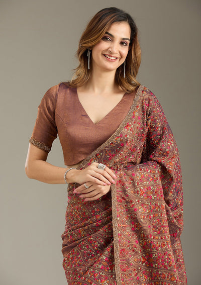 Copper Kashmiri Tissue Saree-Koskii