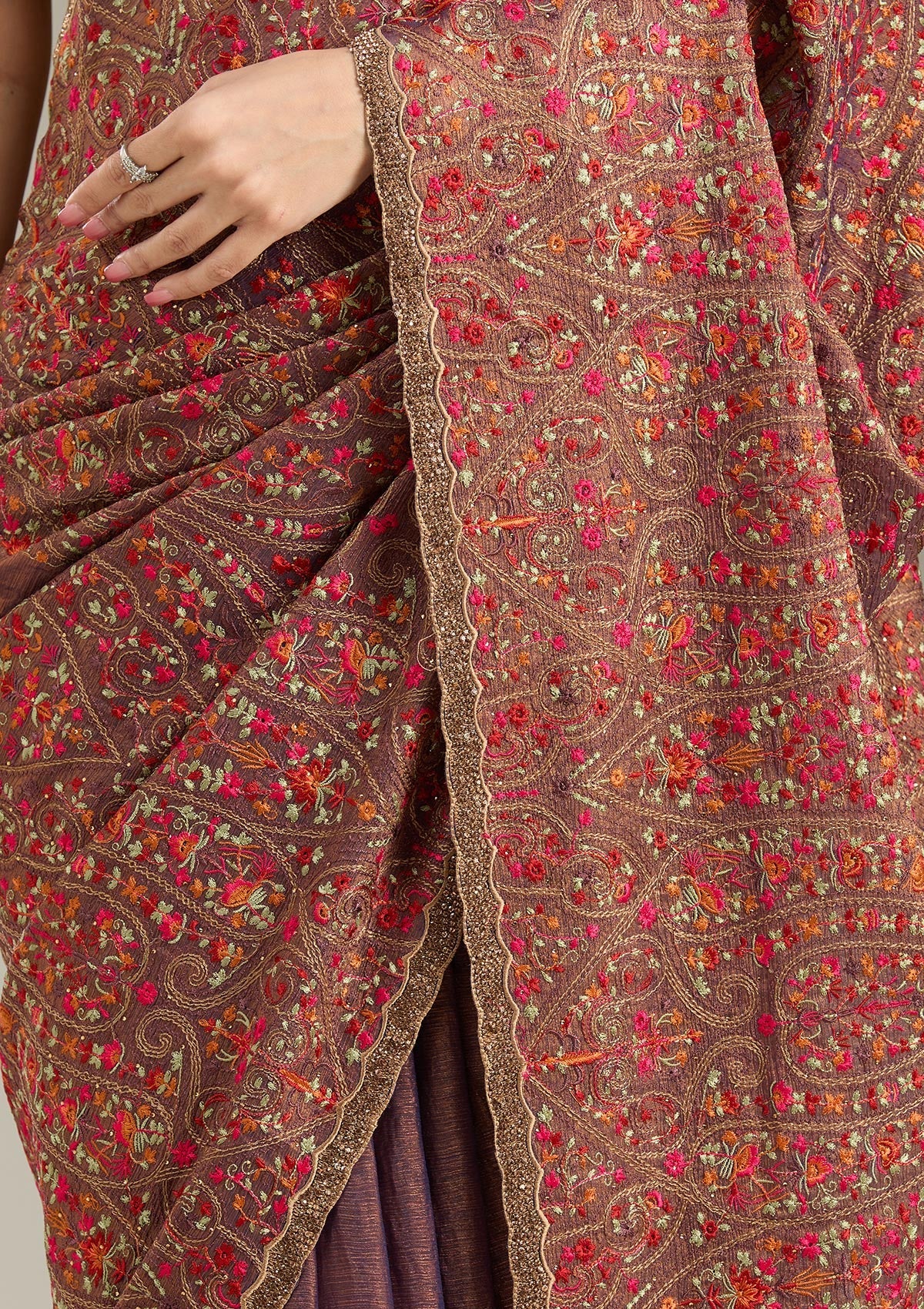 Copper Kashmiri Tissue Saree-Koskii