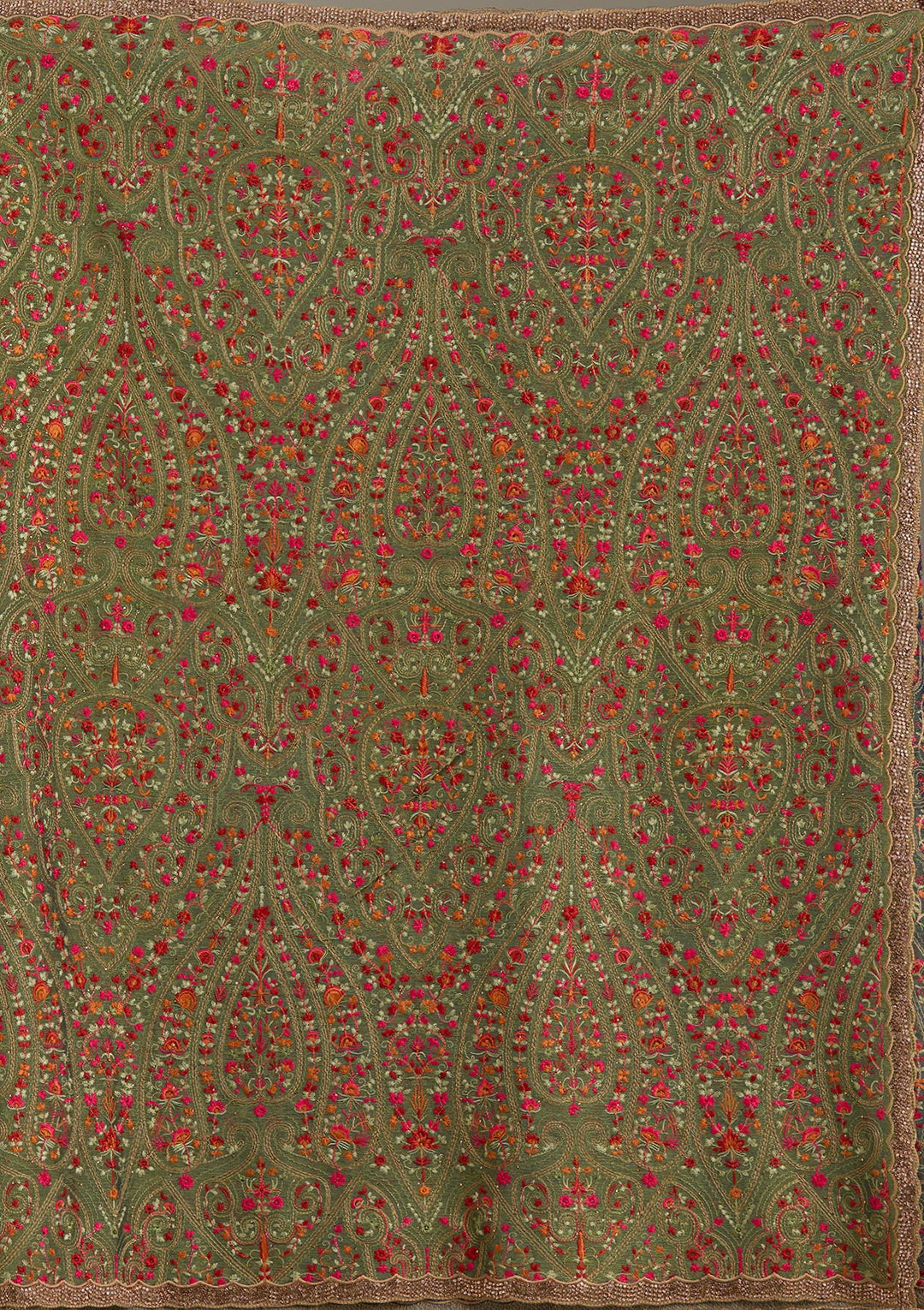 Green Kashmiri Tissue Saree-Koskii