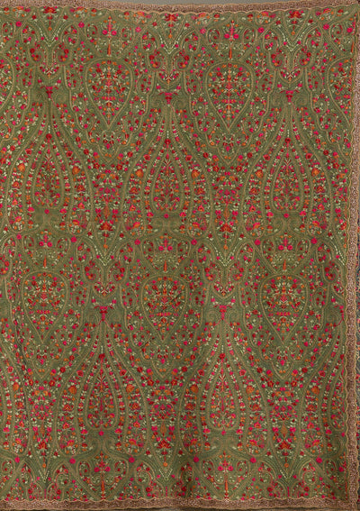 Green Kashmiri Tissue Saree-Koskii