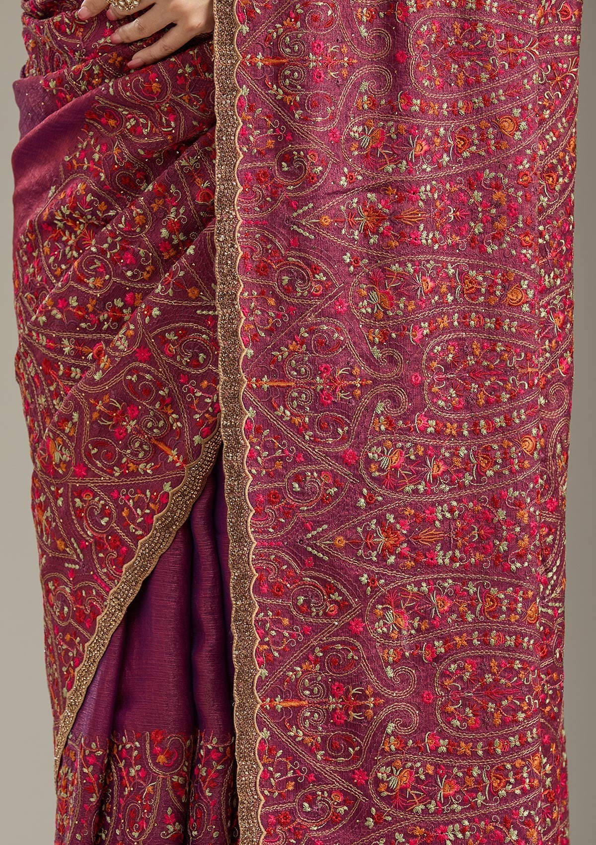 Wine Kashmiri Tissue Saree-Koskii