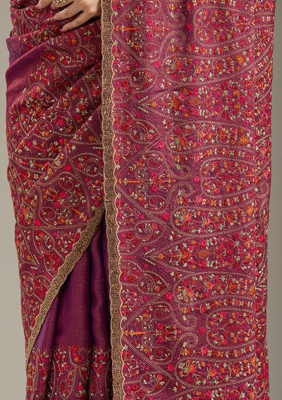 Wine Kashmiri Tissue Saree-Koskii