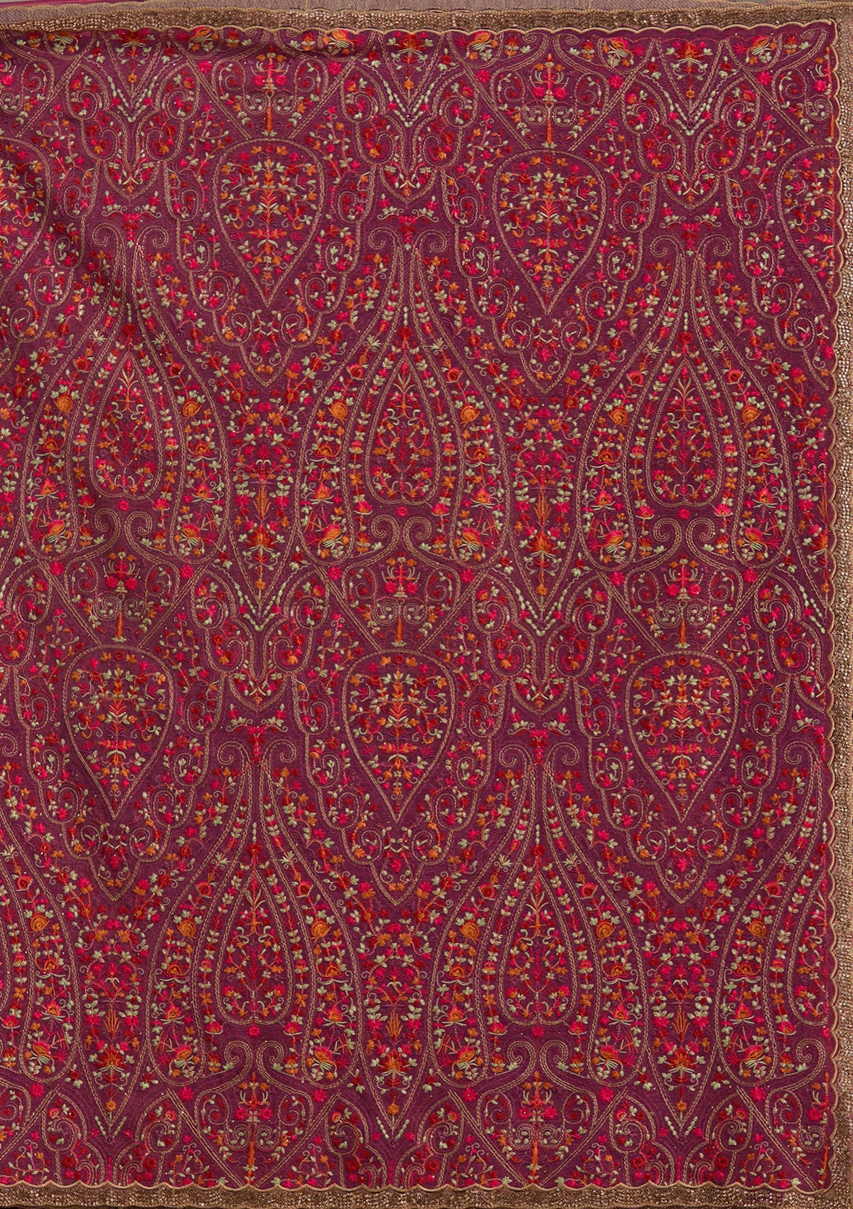 Wine Kashmiri Tissue Saree-Koskii