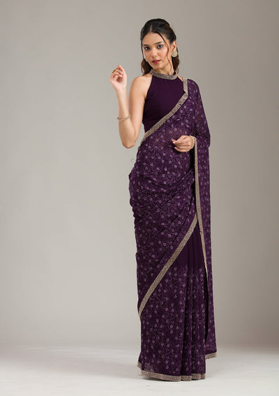 Dark Lavender Zariwork (Gold) Tissue Readymade Salwar Suit-koskii