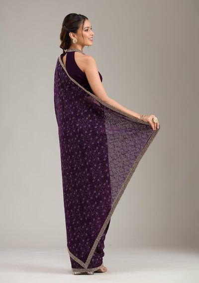 Dark Lavender Zariwork (Gold) Tissue Readymade Salwar Suit-koskii