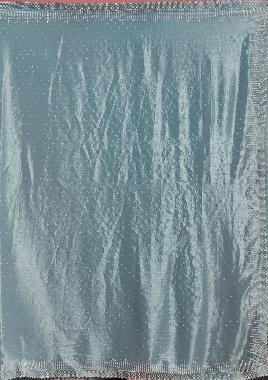 Teal Green Stonework (Silver) Satin Saree-Koskii