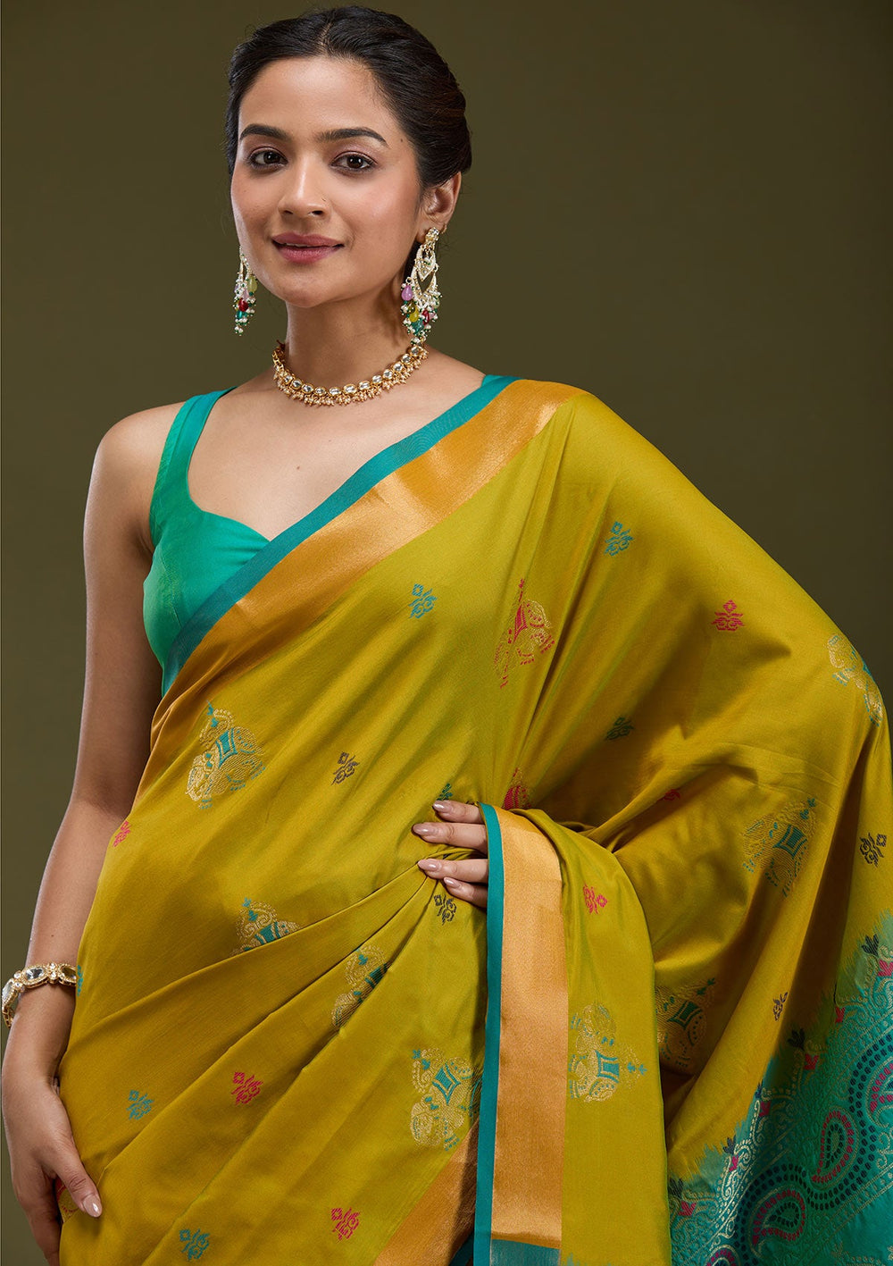 Mehendi Printed Art Silk Silk_Saree-koskii