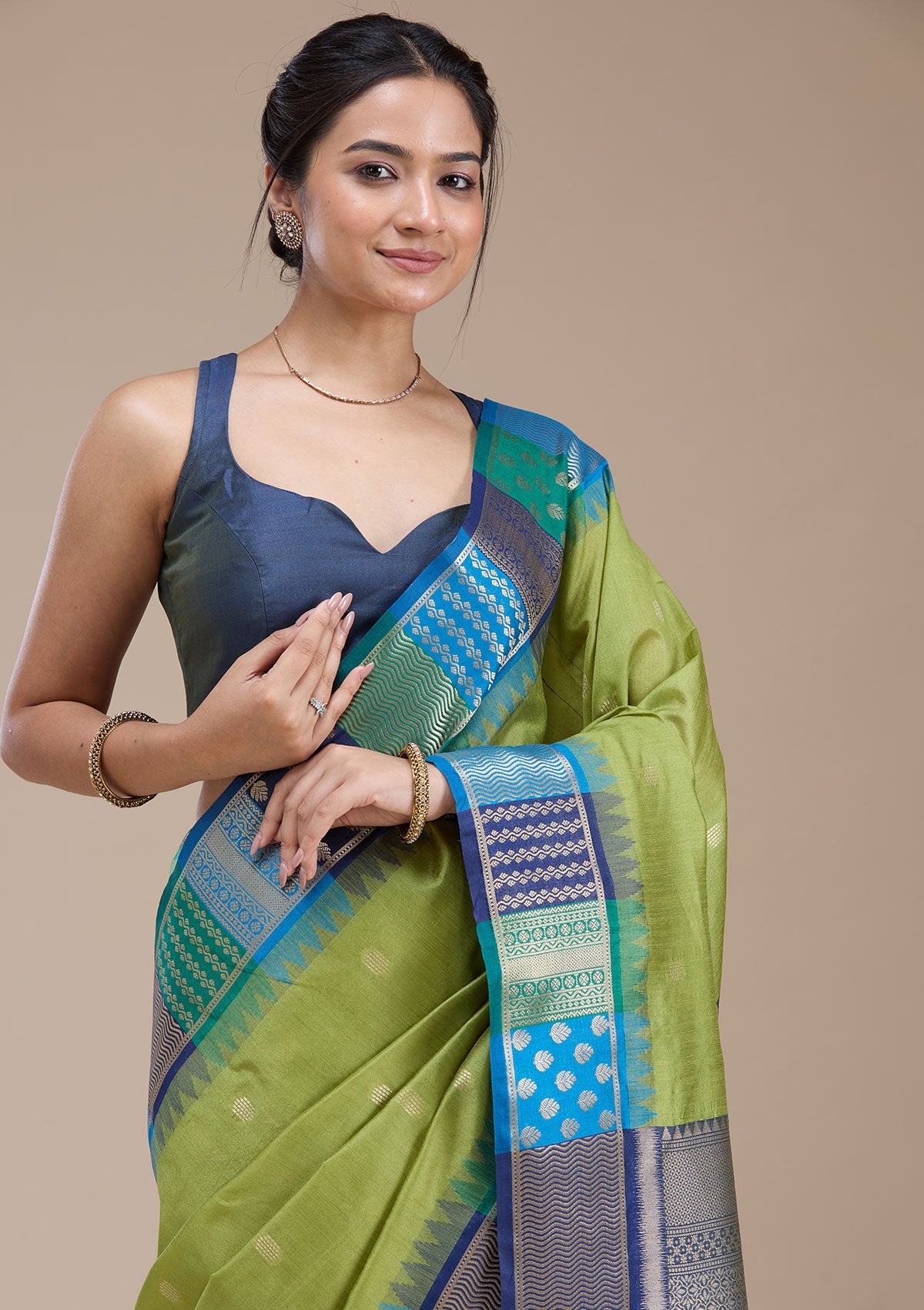 Leaf Green Printed Art Silk Silk_Saree-koskii