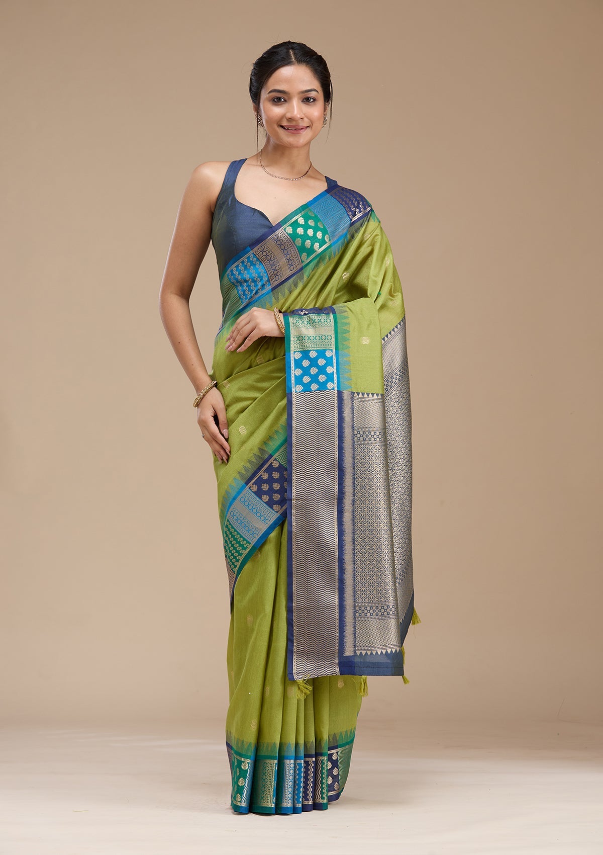 Leaf Green Printed Art Silk Silk_Saree-koskii
