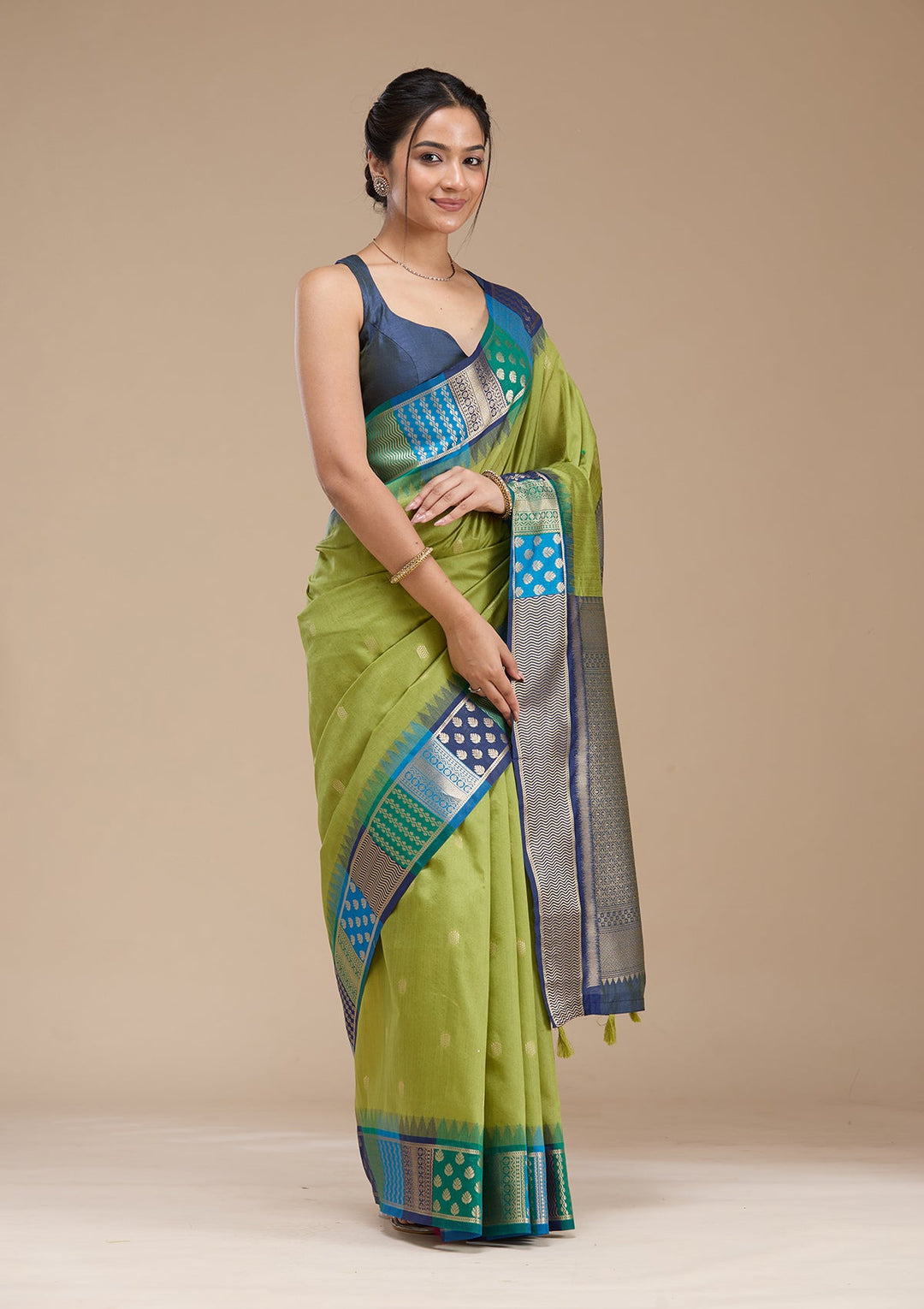 Leaf Green Printed Art Silk Silk_Saree-koskii