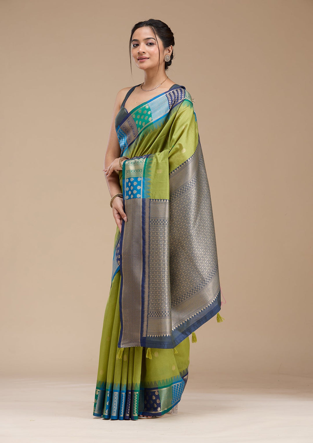 Leaf Green Printed Art Silk Silk_Saree-koskii
