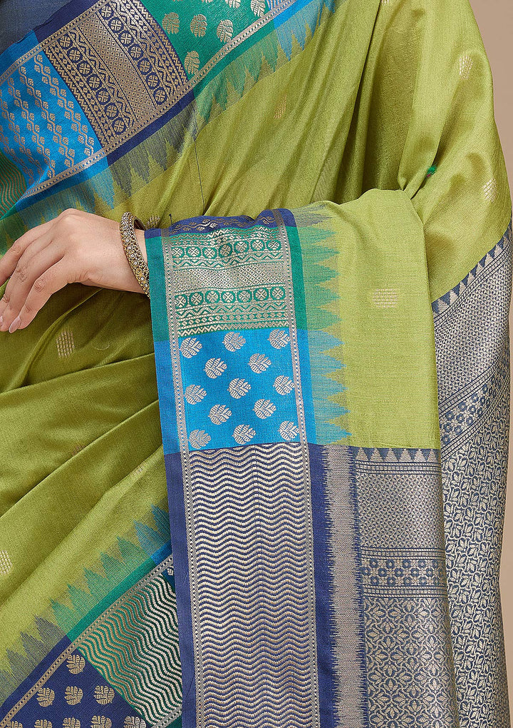 Leaf Green Printed Art Silk Silk_Saree-koskii