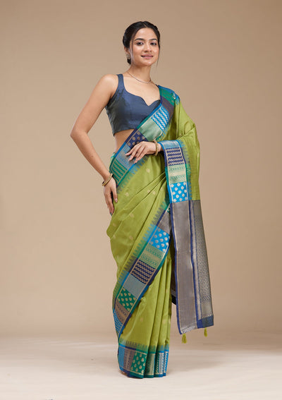 Leaf Green Printed Art Silk Silk_Saree-koskii