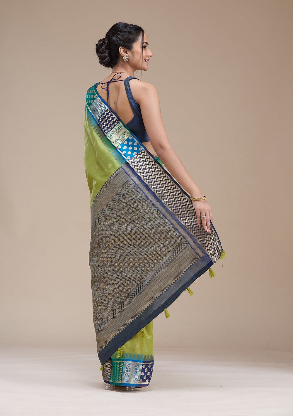 Leaf Green Printed Art Silk Silk_Saree-koskii