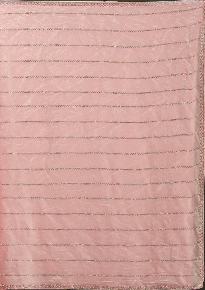 Gajari Pink Zariwork (Gold) Chinon Saree-Koskii