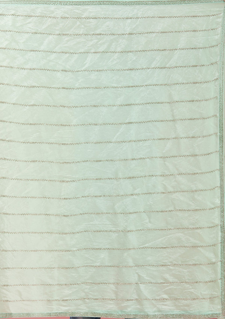 Pista Green Zariwork (Gold) Chinon Saree-Koskii