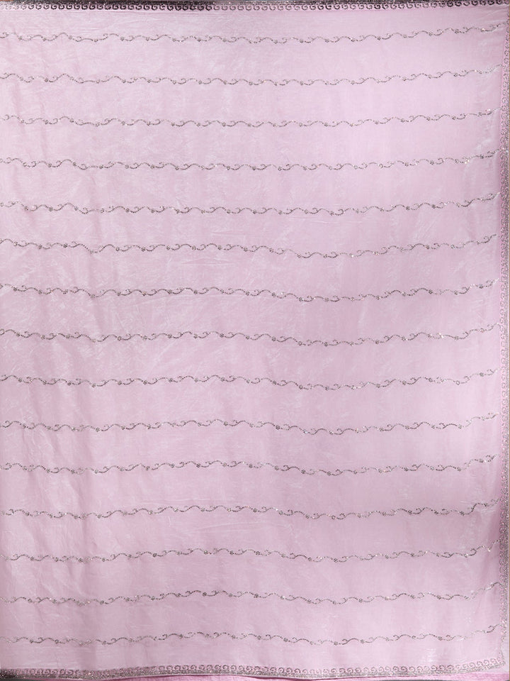 Onion Pink Zariwork (Gold) Chinon Saree-Koskii
