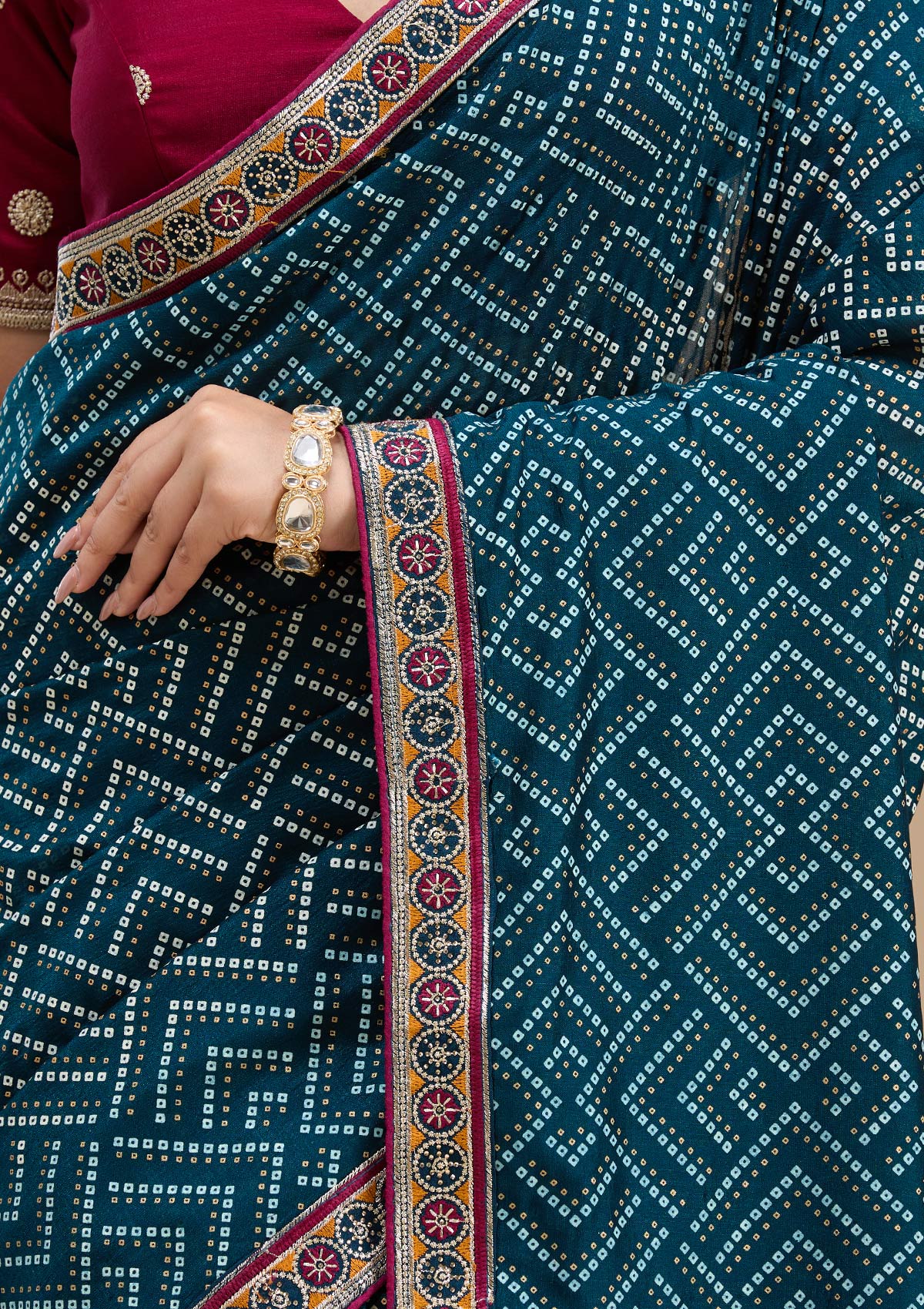 Teal Green Printed Soft Raw Silk Saree-koskii