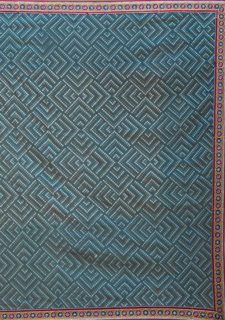 Teal Green Printed Soft Raw Silk Saree-koskii
