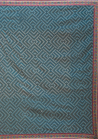 Teal Green Printed Soft Raw Silk Saree-koskii