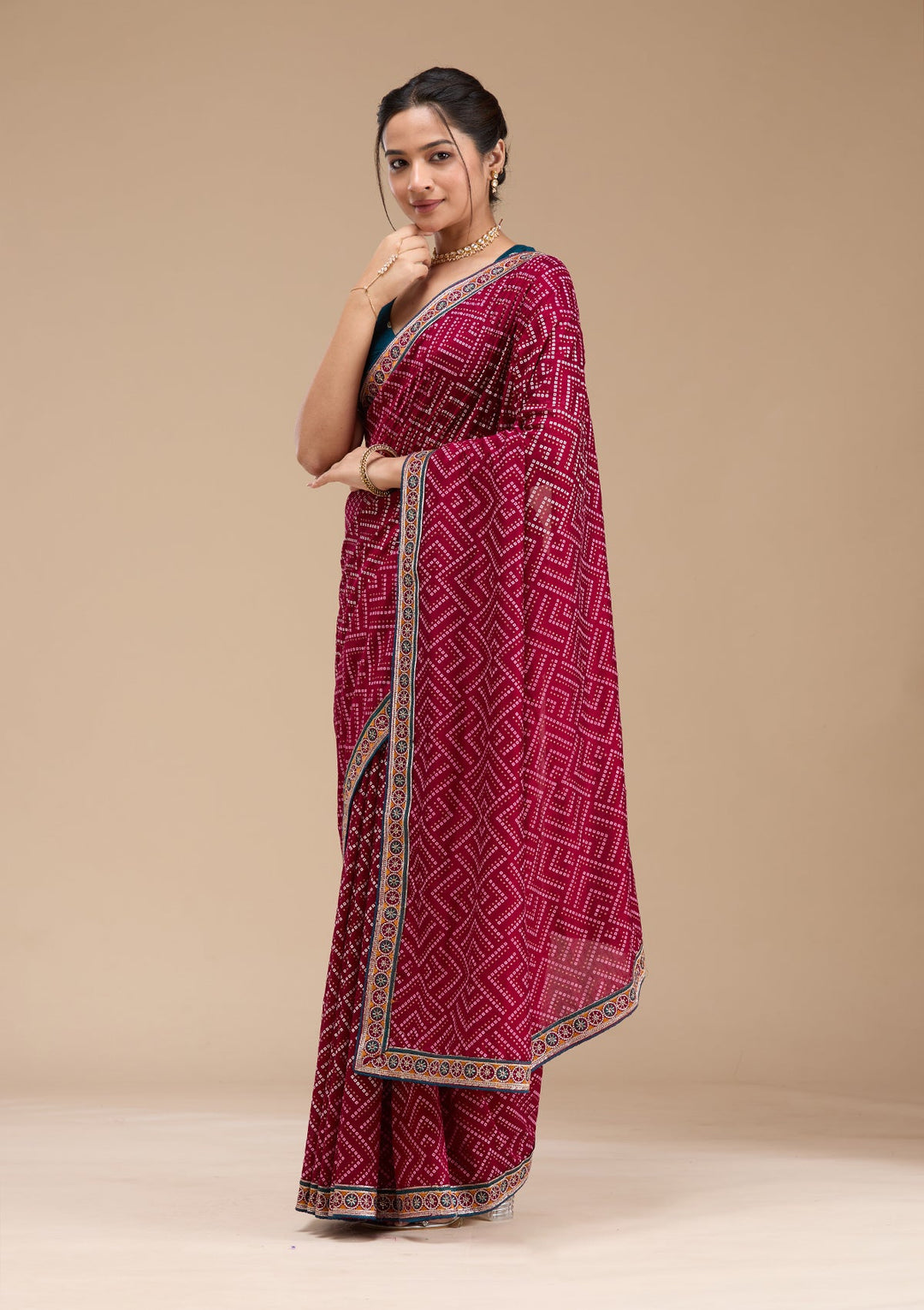 Wine Printed Soft Raw Silk Saree-koskii