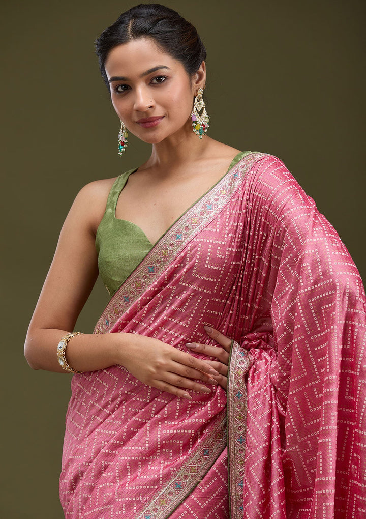 Baby Pink Printed Soft Raw Silk Saree-koskii